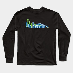 Souvenir for Seattle Washington with Skyline in Modern Colorful geometric shapes Long Sleeve T-Shirt